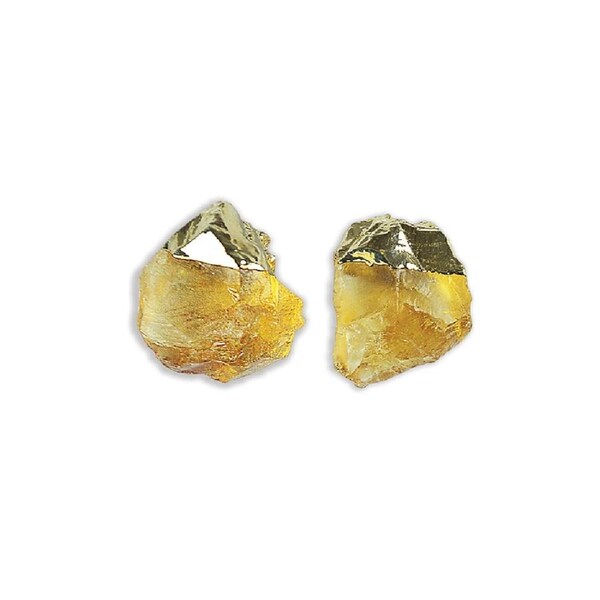 Citrine Point 1 Pair Earring Studs Gold Gemstone Crystal Healing