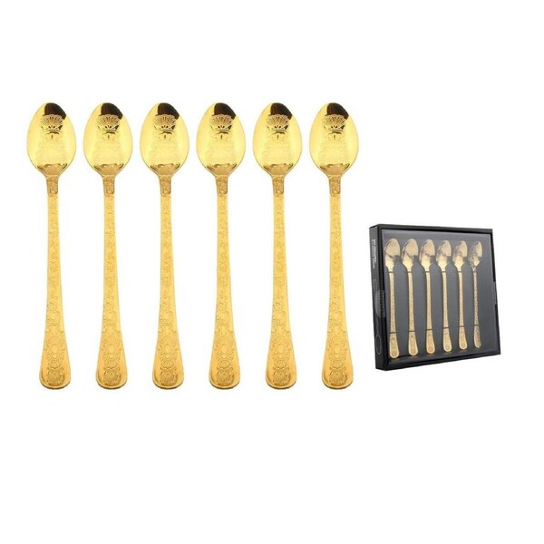 Gold Engraved Cutlery Set 6pcs Latte Parfait Sundae Spoon Stainless Steel