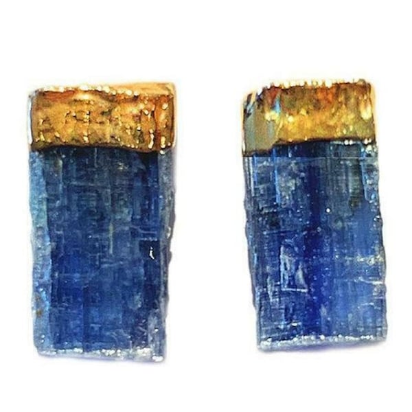 Kayanite Point 1 Pair Earring Studs Gold Gemstone Crystal Healing