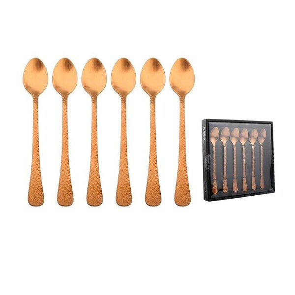 6pc Copper Hammered Handle Spoon Set