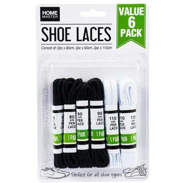 6 Pairs Shoe Laces 3 Sizes 80CM 90CM 110CM Flat Round Sneaker Runners Accessory