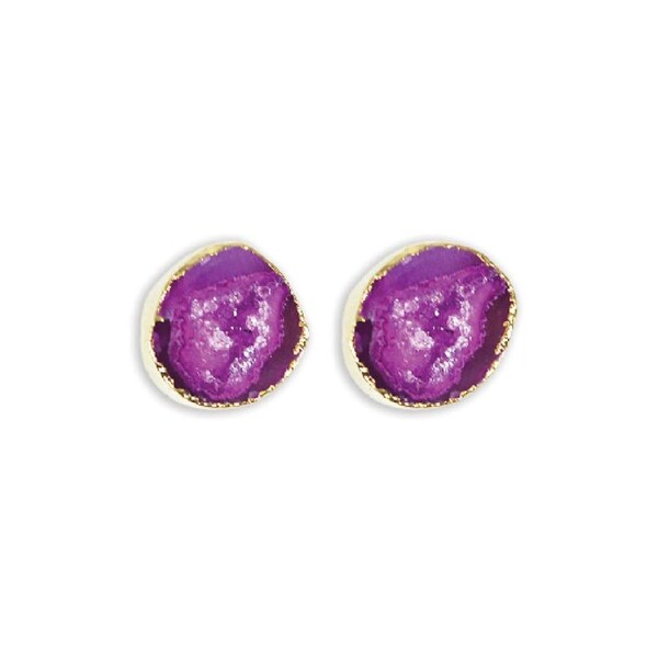 Pink Geode 1 Pair Earring Studs Gold Gemstone Crystal Healing