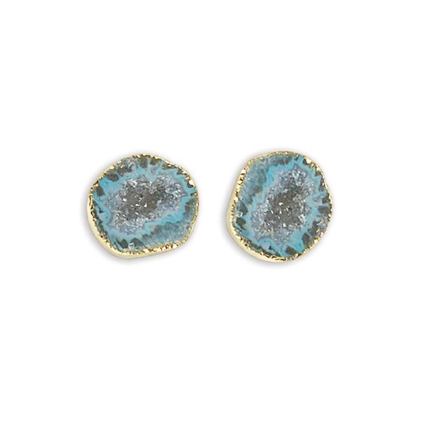 Teal Geode 1 Pair Earring Studs Gold Gemstone Crystal Healing