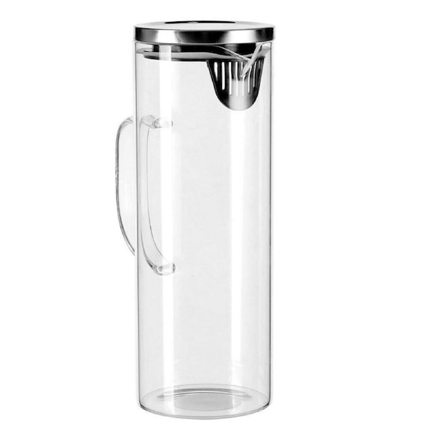 Glass Water Jug with Stainless Steel Lid 1.8L Water Pitcher For Fridge 28cm