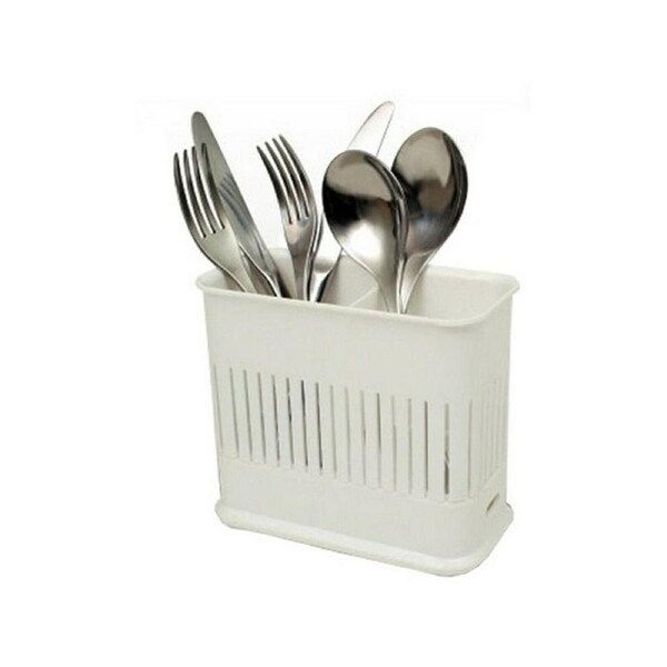 Small Cutlery Drainer Plastic Caddy Sink Area Organiser 2 Compartments White