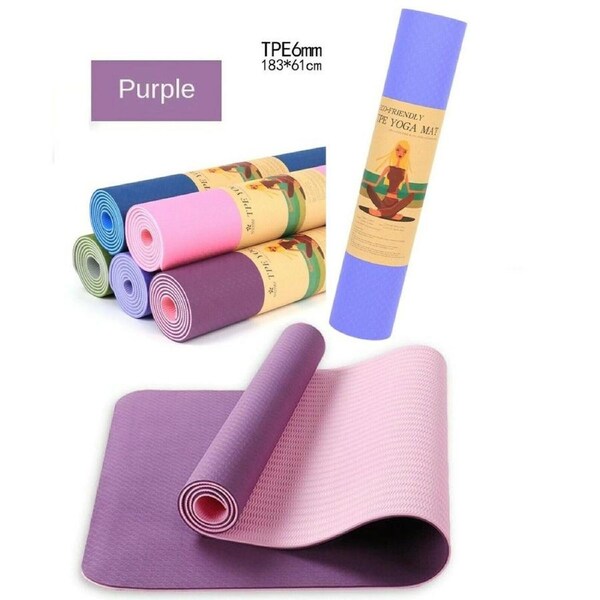 TPE Yoga Mat Non-Slip Gym Fitness Home Exercise Pilates Fit 183x61x0.6cm PURPLE