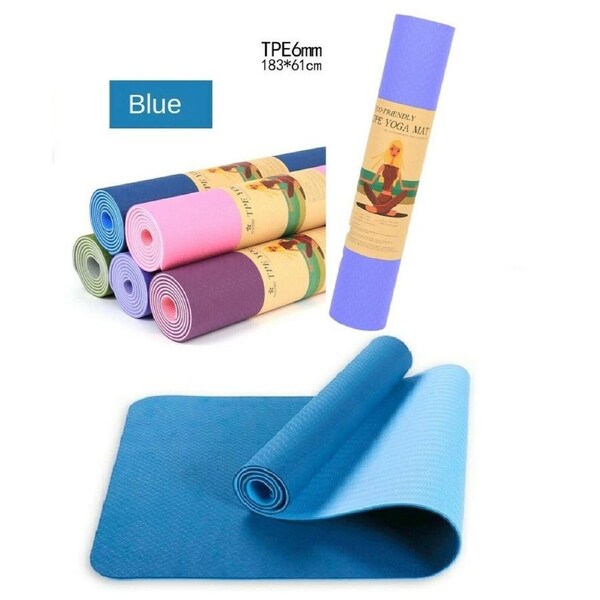 TPE Yoga Mat Non-Slip Gym Fitness Home Exercise Pilates Fit 183x61x0.6cm BLUE