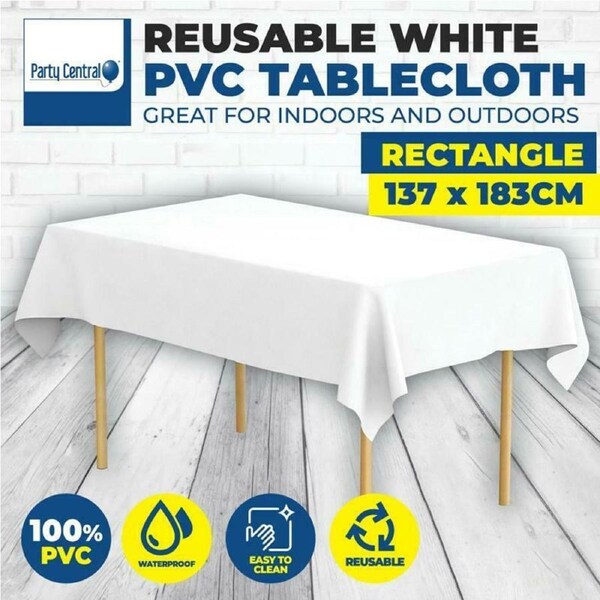 Table Cloth 6PC PVC Crisp White Waterproof Reusable Picnic Outdoor Party