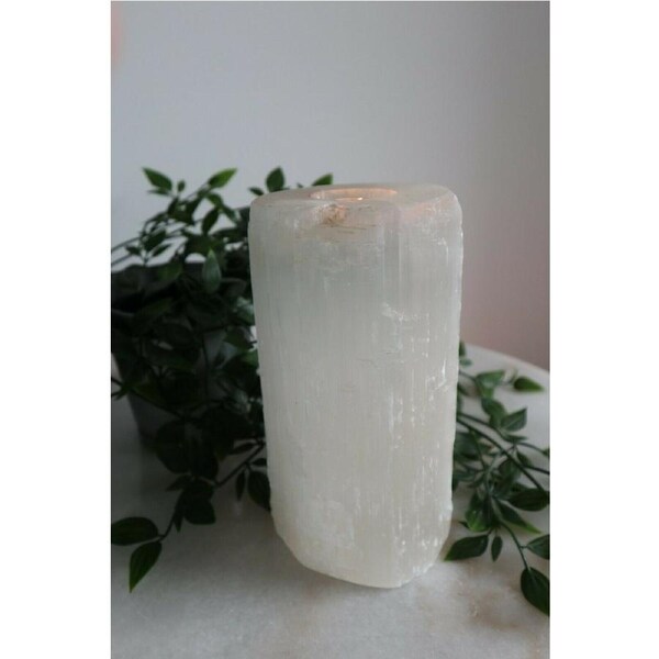 Round Selenite Light Candle Holder Crystal Tealight Decoration Feng Shui 20CM