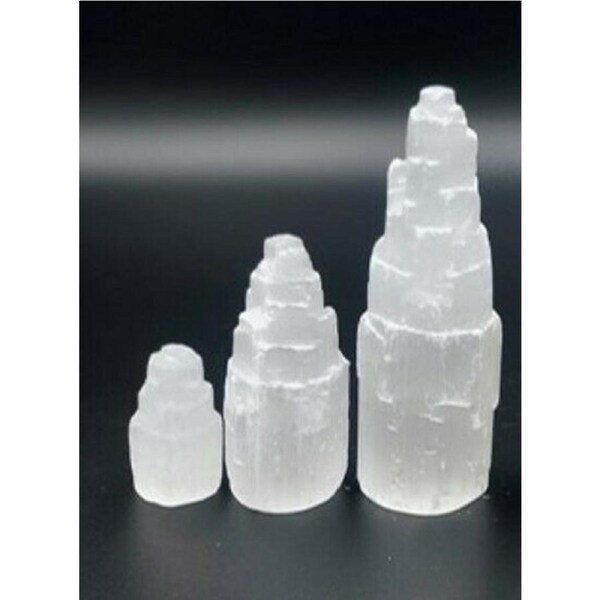 Set of 3 Selenite Tower Standing Calcite Natural Crystal Reiki Chakra Minerals