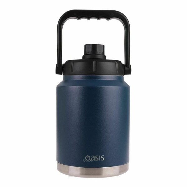 Water Bottle Double Wall Vacuum Insulated Jug W/Handle Stainless Steel 2.1L Navy