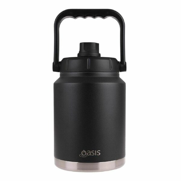Water Bottle Double Wall Vacuum Insulated W/ Handle Stainless Steel 2.1L Black