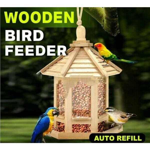 Hanging Wild Bird Feeder Garden Seed Container Waterproof Gazebo Shape Outdoor