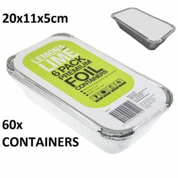 60X Small Foil food Container Tray and Lid Roasting BBQ Takeaway Oven Trays Lids