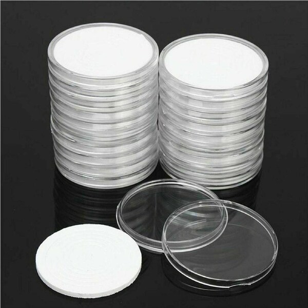 20Pc Plastic Coin Display Case Inserts Capsules Holder Storage Box - 45mm