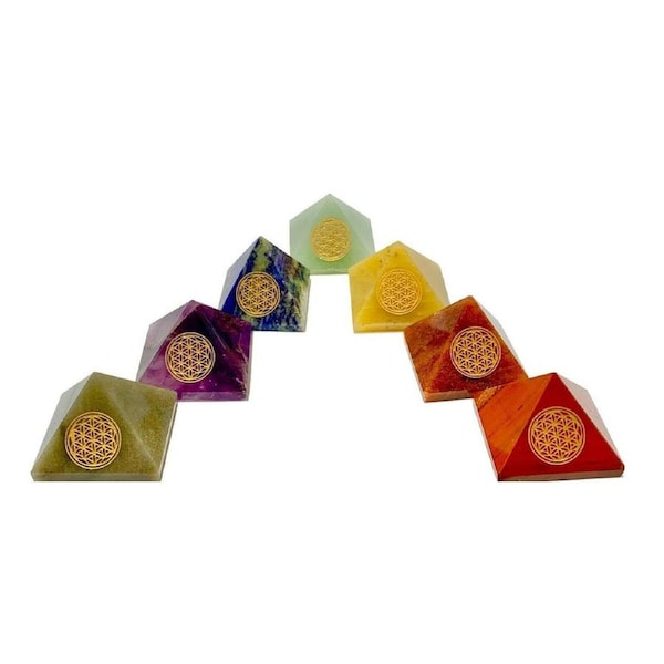 7 Chakras Flower of Life Orgonite Pyramid Set Energy Crystal EMF Protection