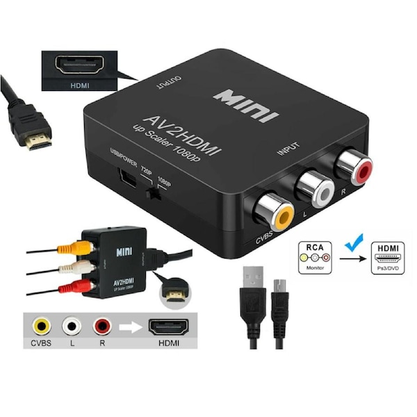 Composite AV CVBS 3RCA to HDMI Video Cable Converter 1080p Upscaling