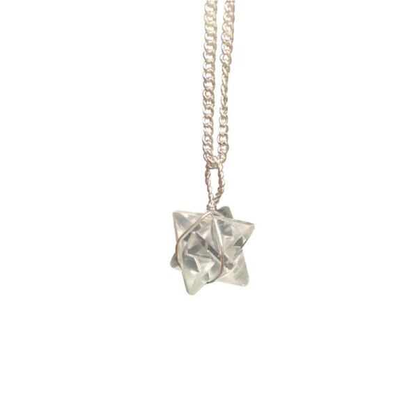 Clear Quartz Merkaba Crystal Pendant Silver Necklace Healing Gemstone Jewellery