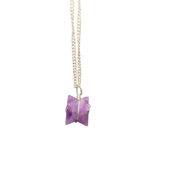 Amethyst Merkaba Crystal Pendant Silver Necklace Gemstone Jewellery