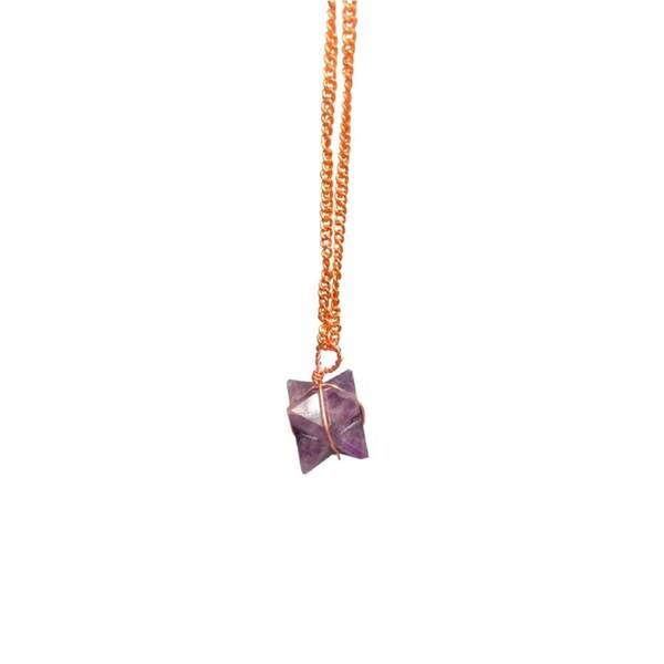 Amethyst Merkaba Crystal Pendant Copper Necklace Gemstone Jewellery