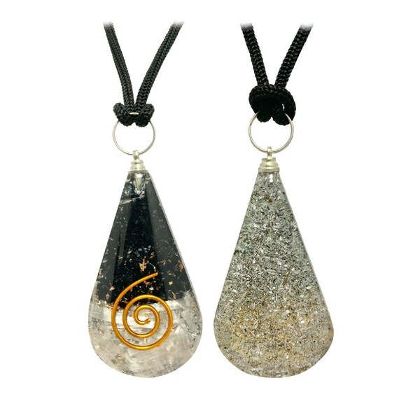 Black Tourmaline Selenite Copper Coil Teardrop Orgonite Pendant