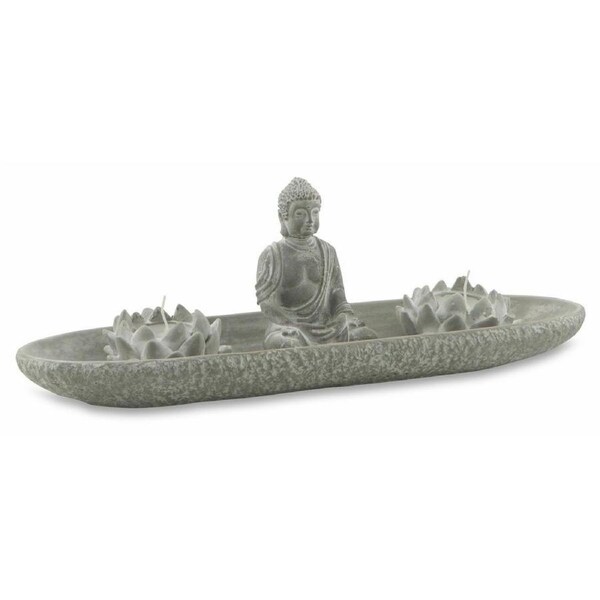 Lotus Buddha Cement Candle Holder with Two White T Lite Candles Aromatherapy