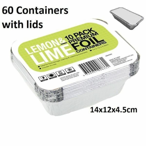 60 X Small Foil food Container Tray and Lid Roasting BBQ Takeaway Oven Trays