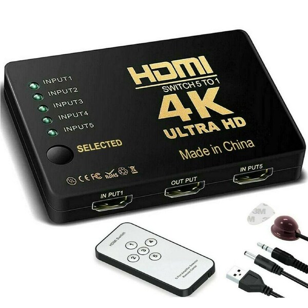 5 Way 4K Ultra HD HDMI Switch Splitter HDTV Auto 5 Port IN 1 OUT Remote Control