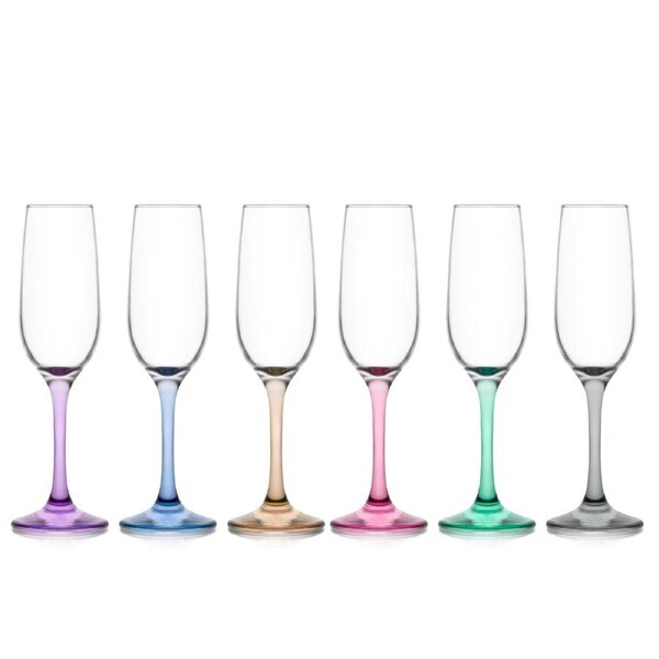 6x Premium Clear Glass Coloured Base Sparkling Champagne 215ml