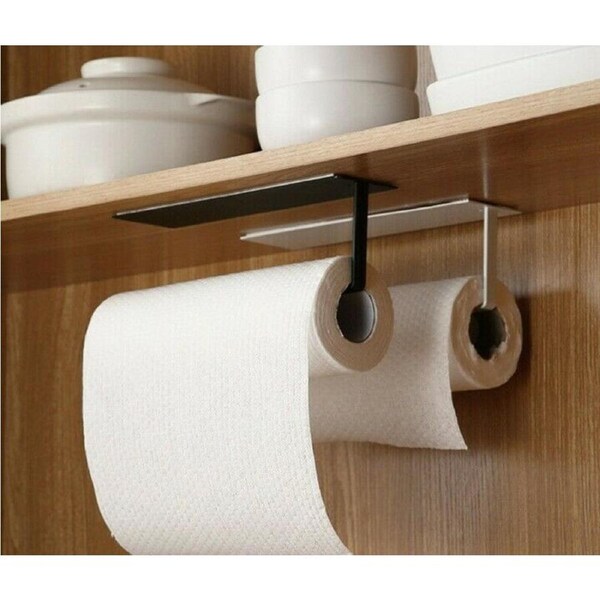 Paper Towel Holder Hanger Rack Kitchen Organizer Under Cabinet Roll Cup Black