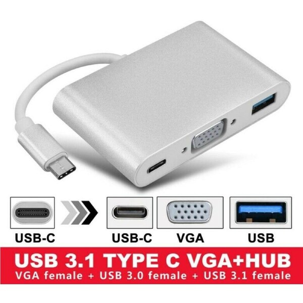 USB 3.1 Type C to VGA USB 3.0 USB-C Multiport Charging Converter HUB Adapter New