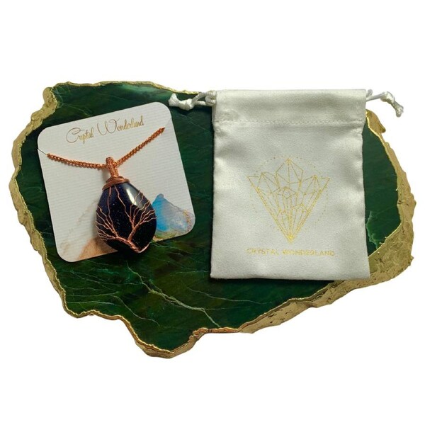 Rain Drop Collection Pendant Blue Goldstone Healing Natural Crystal Gemstone