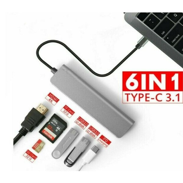 6in1 USB-C Type C HD Output 4K HDMI USB 3.0 Adapter HUB MacBook iPad Pro 11 12.9