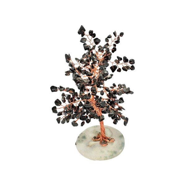 Crystal Chips Tree With Agate Slice Base Black Tourmaline Ornaments Money Tree