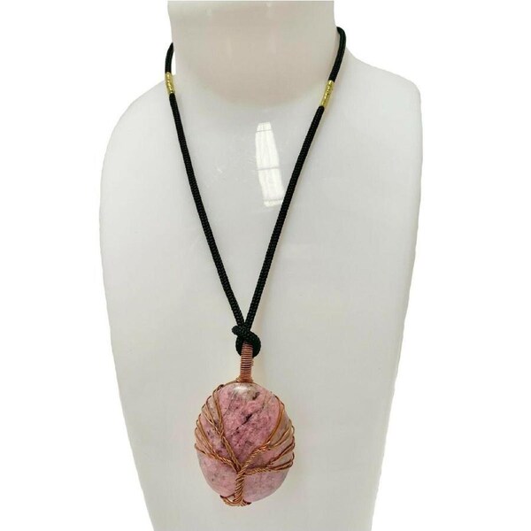 Rhodonite Wisdom Tree Crystal Pendant Jewellery Gemstone Spiritual Reiki Energy