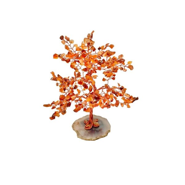 Crystal Chips Tree With Agate Slice Base Carnelian Ornaments Money Tree