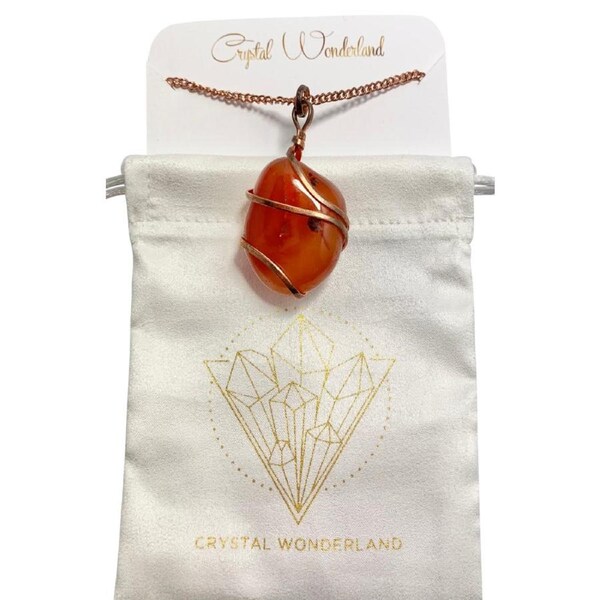 Infinity Loop Crystal Tumbled Carnelian Pendant Copper Healing Natural Crystal