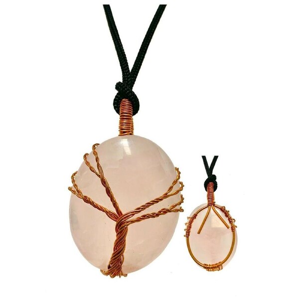 Rose Quartz Wisdom Tree Crystal Pendant Jewellery Gemstone Spiritual Energy