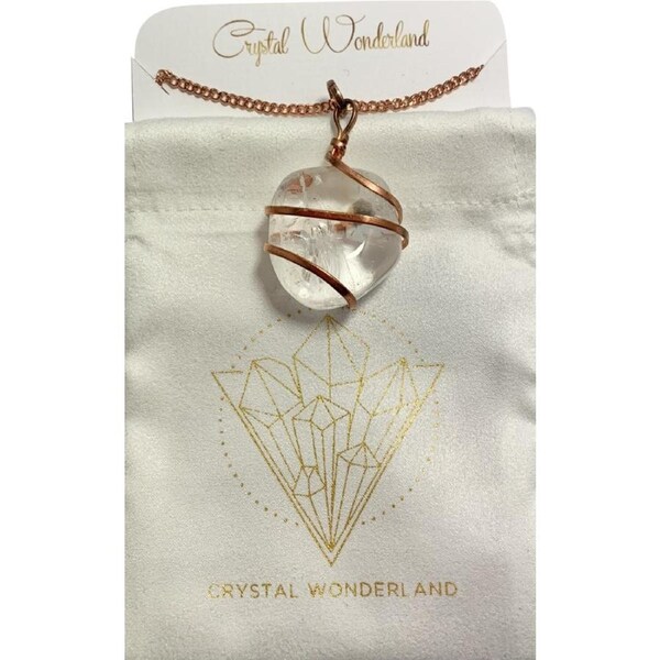Infinity Loop Crystal Tumbled Clear Quartz Pendant Copper Healing Natural