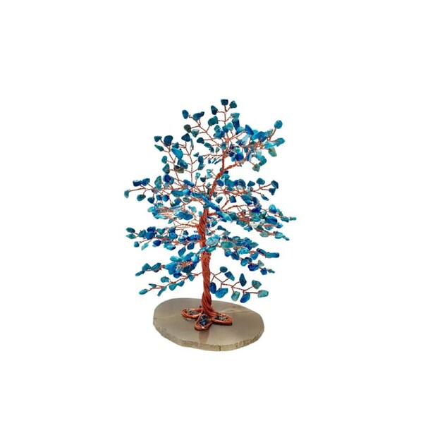 Crystal Chips Tree With Agate Slice Base Blue Howlite Ornaments Money Tree