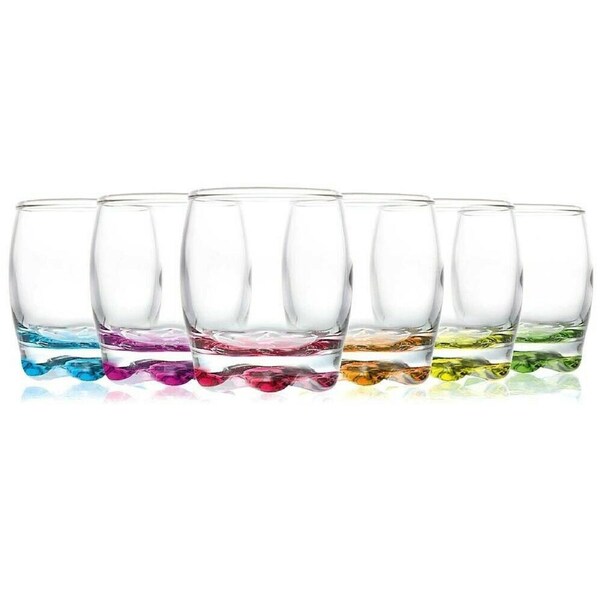 Set of 6 Clear Glass Tumblers Coloured Base Water Drinking Glasses Drink 290ml