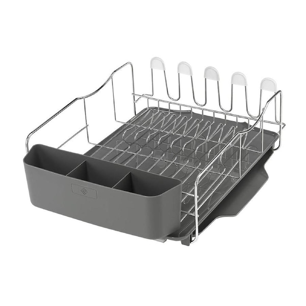 Polder 4-Piece Advantage Dish Rack Kitchen Stainless Steel w/ Holder Drip Tray