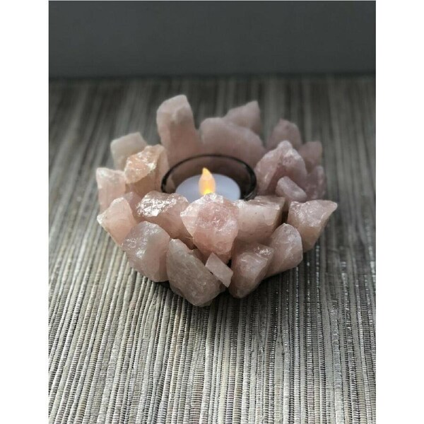 Rose Quartz Candle Holder Tea Light Candleholder Lotus Flower Gem