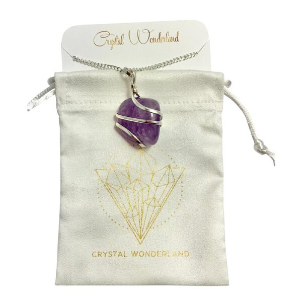 Infinity Loop Crystal Tumbled Amethyst Pendant Silver Healing Natural Crystal