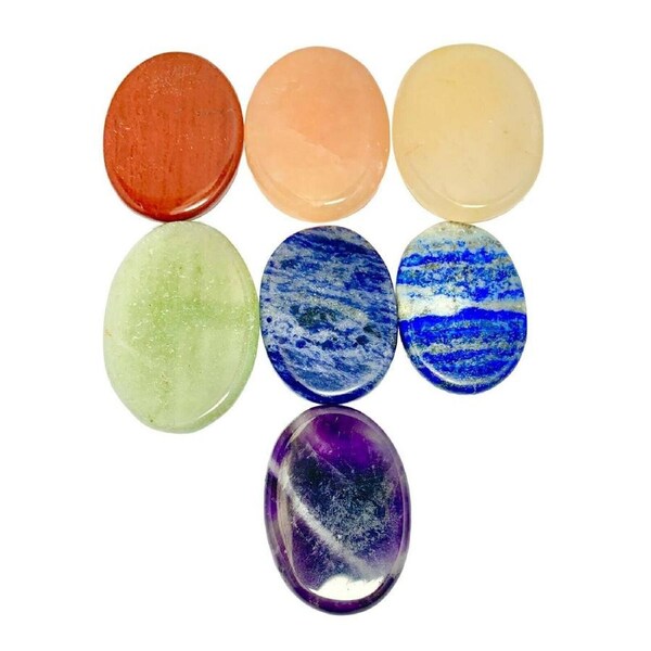 7 Chakras Crystal Set Heiki Healing Meditation Colourtherapy 7 Pieces - Oval