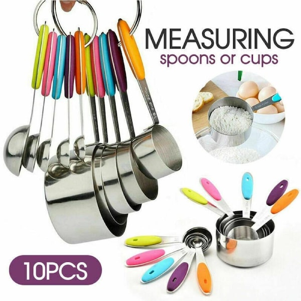 Measuring Spoons Cups 10PCS Stainless Steel Baking Teaspoon Kitchen Gadget Kit