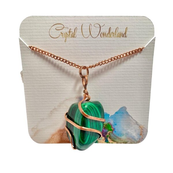 Infinity Loop Crystal Tumbled Malachite Pendant Copper Healing Natural Crystal