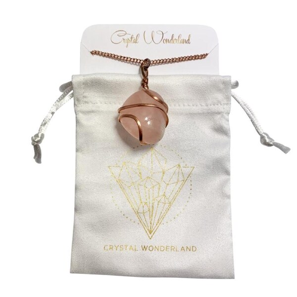 Infinity Loop Crystal Tumbled Rose Quartz Pendant Copper Healing Natural Crystal