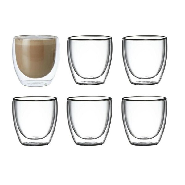 6x Double Wall Glass Cup Mug Java 250ml