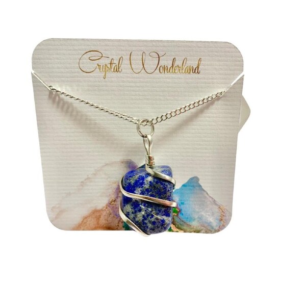 Infinity Loop Tumbled Lapis Lazuli Pendant Silver Healing Natural Crystal